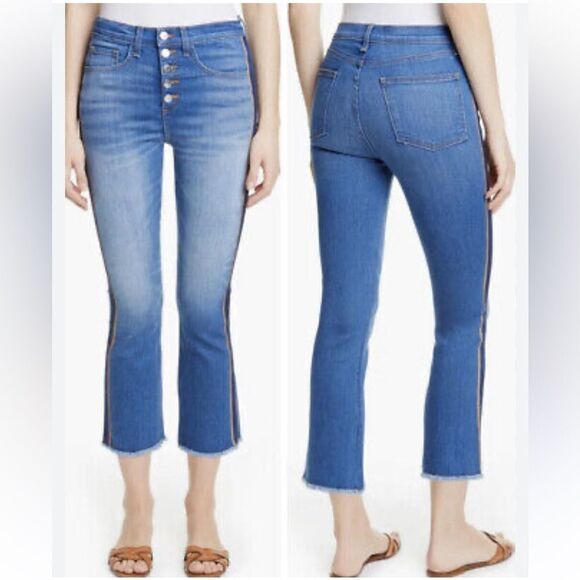 VERONICA BEARD Carolyn Tuxedo Stripe Baby Boot Crop Jeans Sz 28/6 - Picture 1 of 11